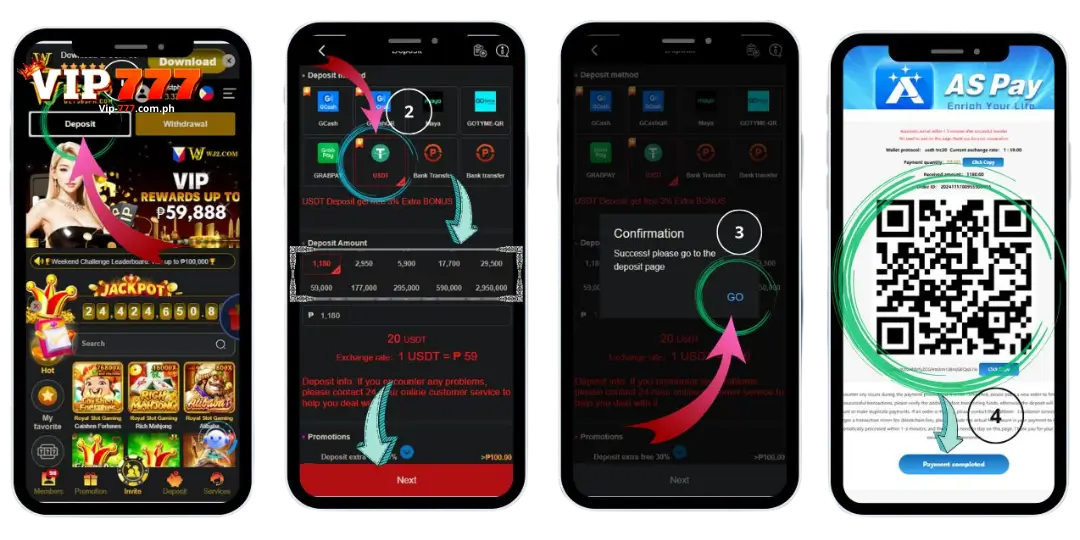 image guide deposit usdt